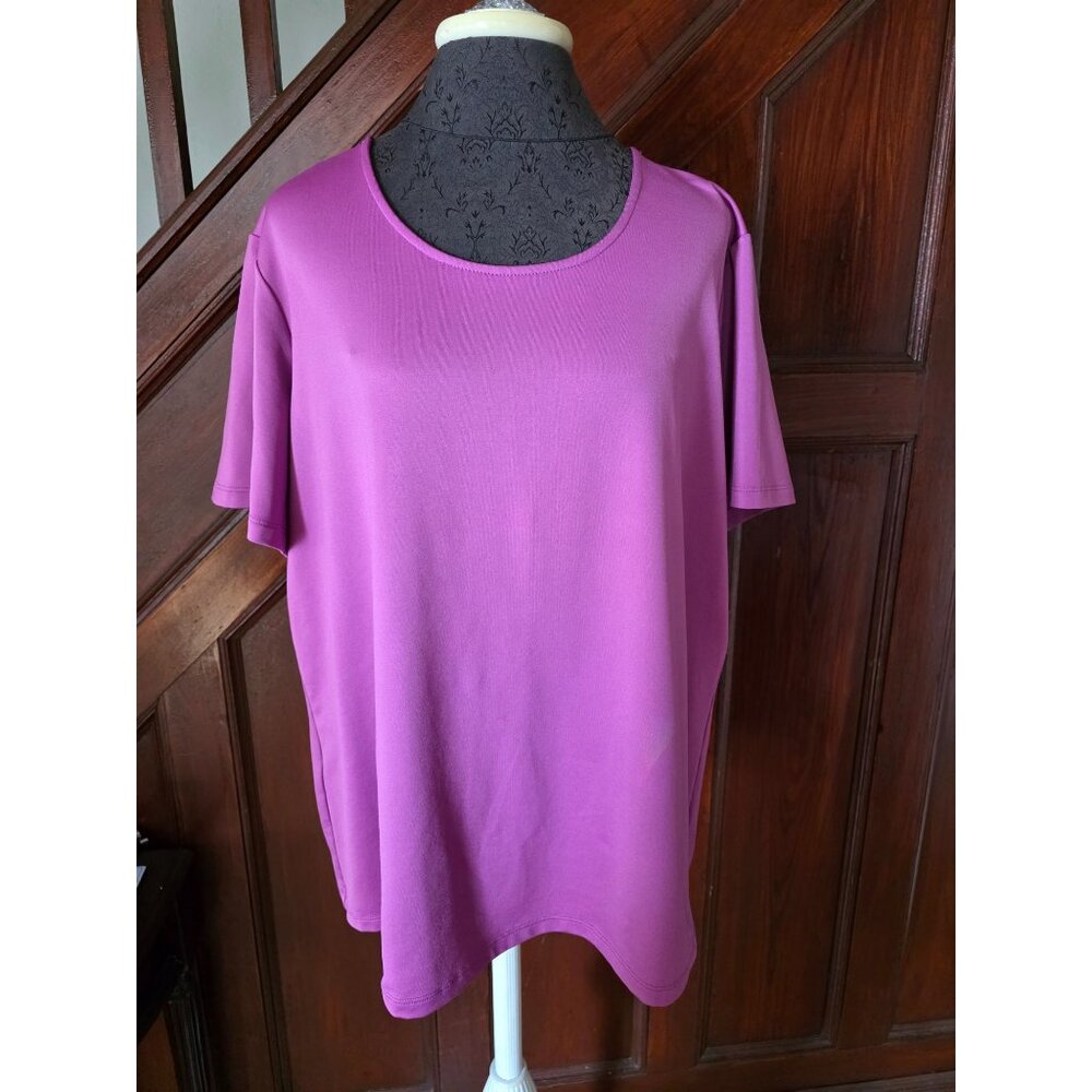 Susan Graver Essentials Womens Purple Short Sleeve Top 1X Polyester
